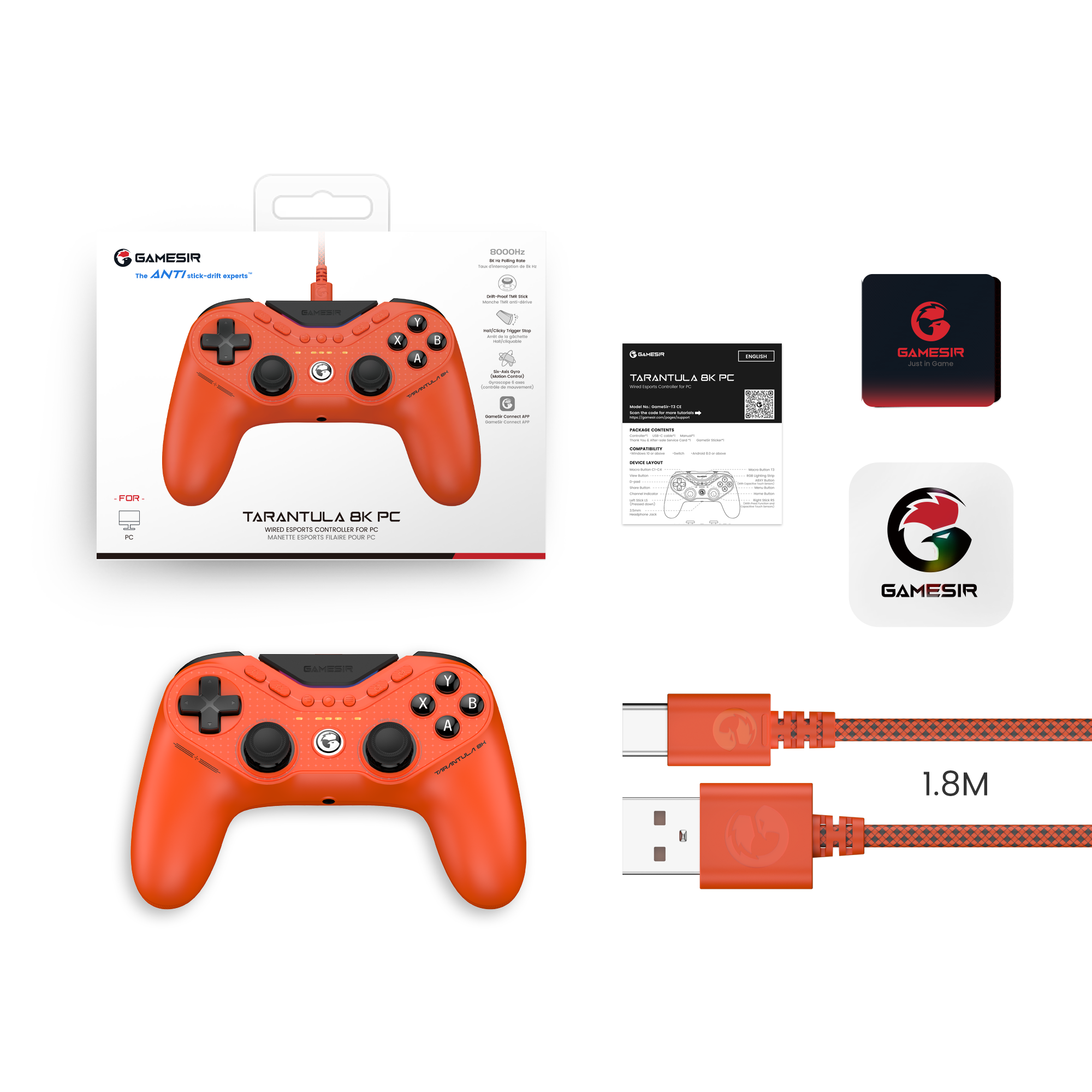 GameSir Tarantula 8K PC wired esports controller with 9 remappable buttons and fast response time