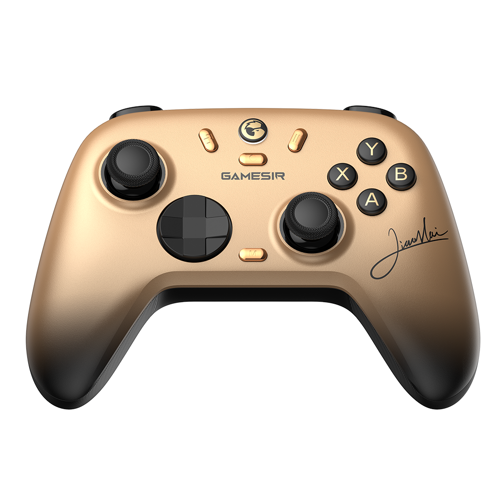 GameSir Nova 2 Lite wireless gold game controller with mechanical D-pad and dual analog sticks