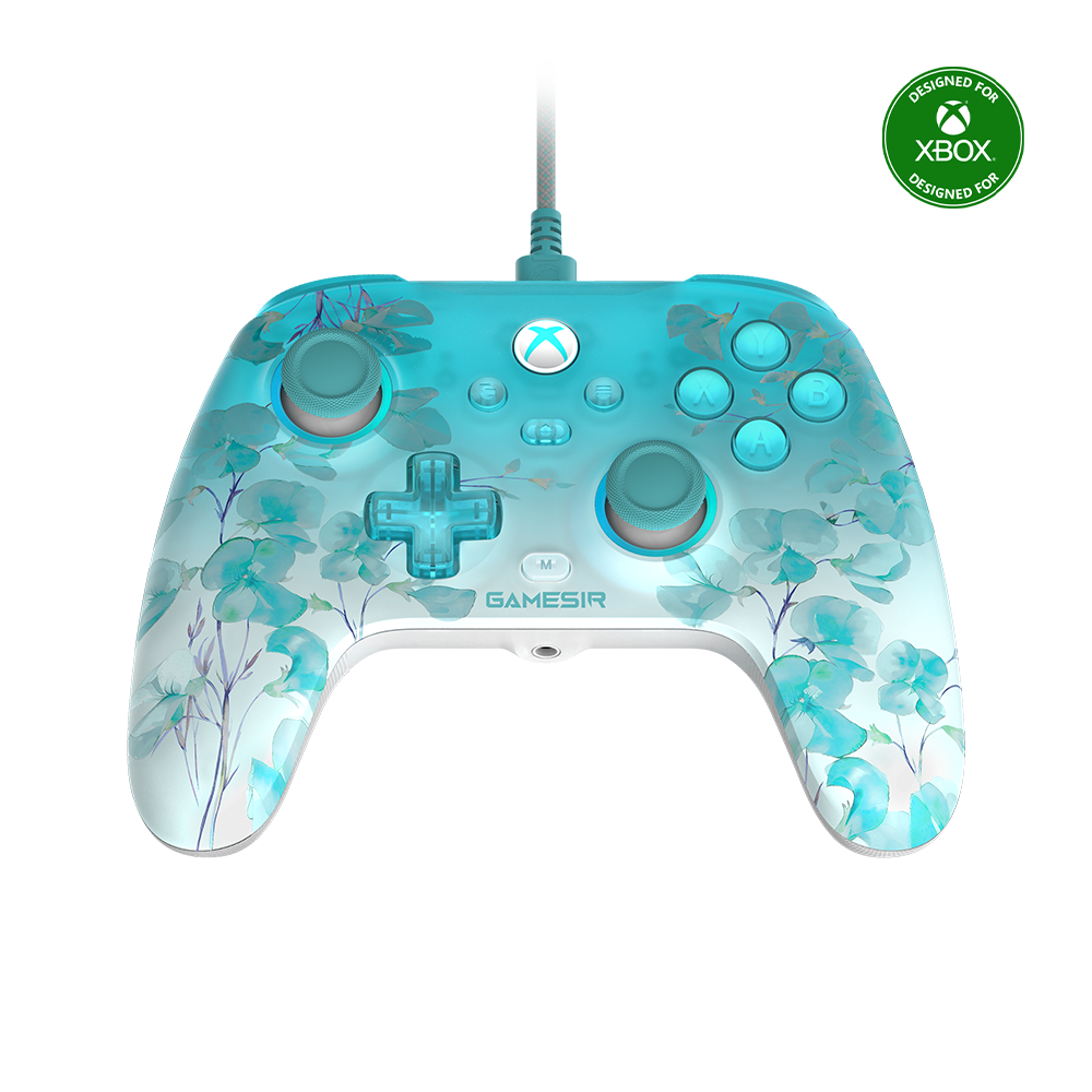 GameSir T7 Pro Floral Wired Xbox controller with floral matte shell and RGB lighting.