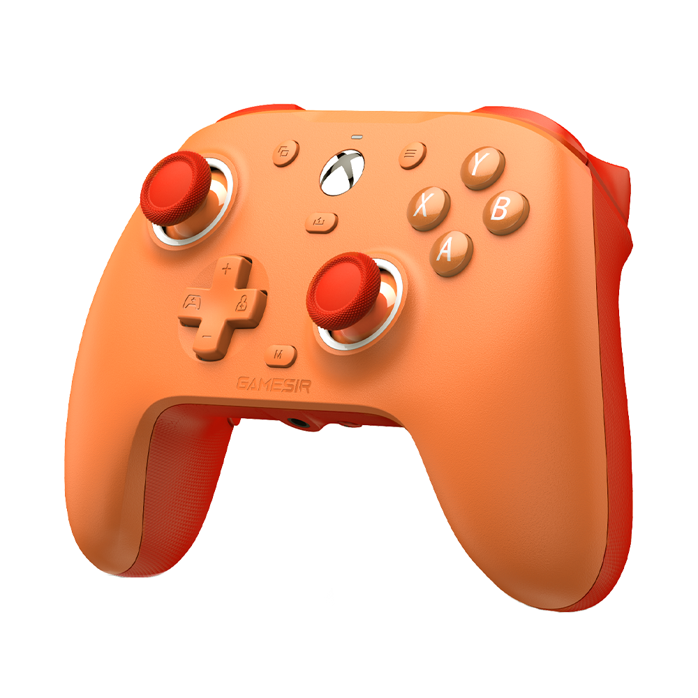 GameSir G7 SE Xbox Wired Controller in vibrant orange with anti-drift Hall Effect sticks and magnetic faceplate.