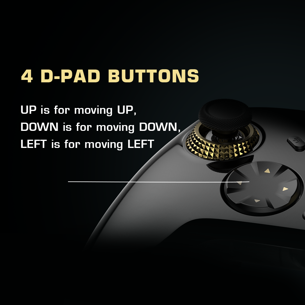 Game controller with key features of TMR sticks, Hall Effect/Micro Switch togglable triggers, broad compatibility, rumble motors, RGB lighting, 1000Hz polling rate, 6-axis gyro, and two back buttons