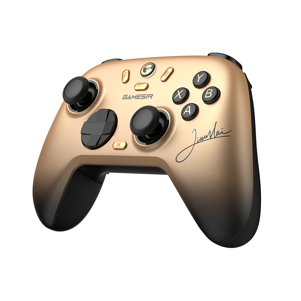 GameSir Nova 2 Lite wireless game controller in gold with mechanical D-pad and ergonomic design for multiplatform gaming.