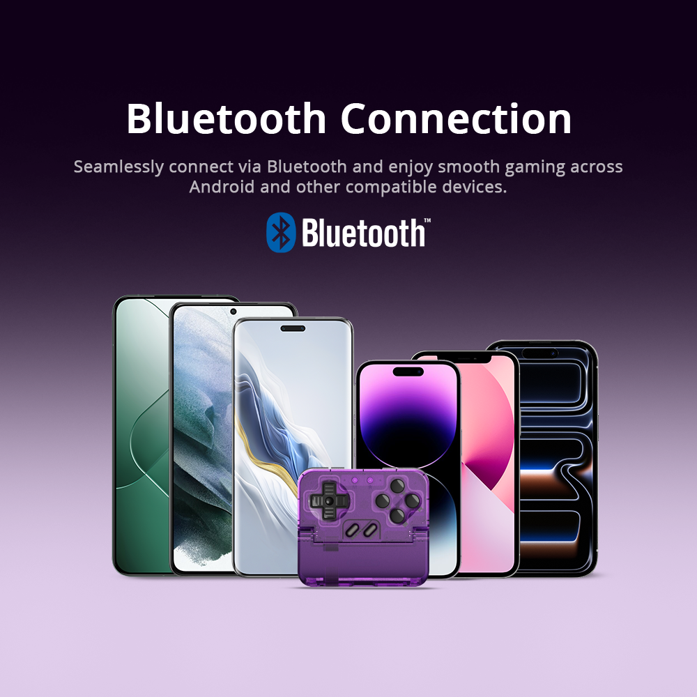 1. Universal Wireless CompatibilityBecause the Pocket Taco uses Bluetooth rather than a physical connector (like USB-C or Lightning), it offers a few distinct advantages:Cross-Platform Support: While the image highlights Android, the device is also compatible with iOS (iPhone), as well as PC and the Nintendo Switch.Case Friendly: Since there is no plug to insert into the phone's port, you don't need to remove your phone case to use the controller.Universal Fit: It can clamp onto phones regardless of where their charging port is located or what type of port they have.2. Smooth PerformanceGameSir has engineered this connection to ensure 