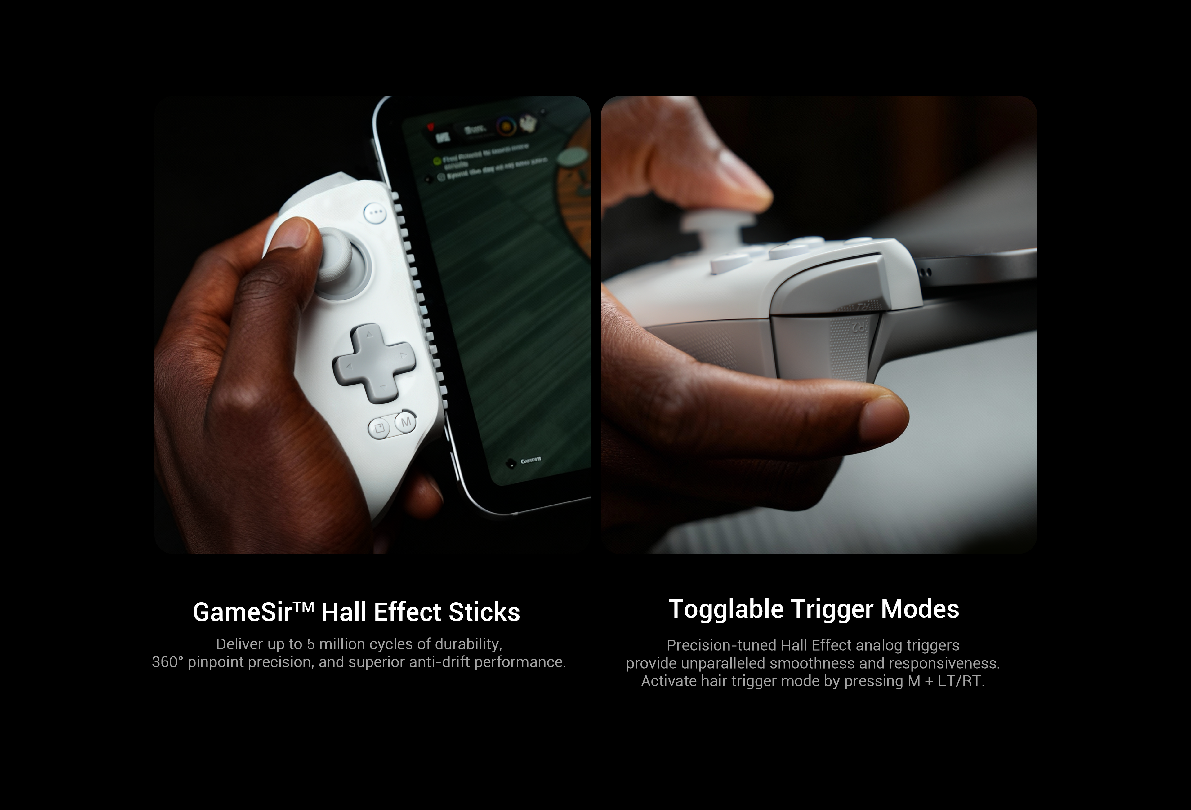 Features togglable trigger mode, Hall Effect analog triggers for racing games, Hall Effect hair triggers for FPS or action games