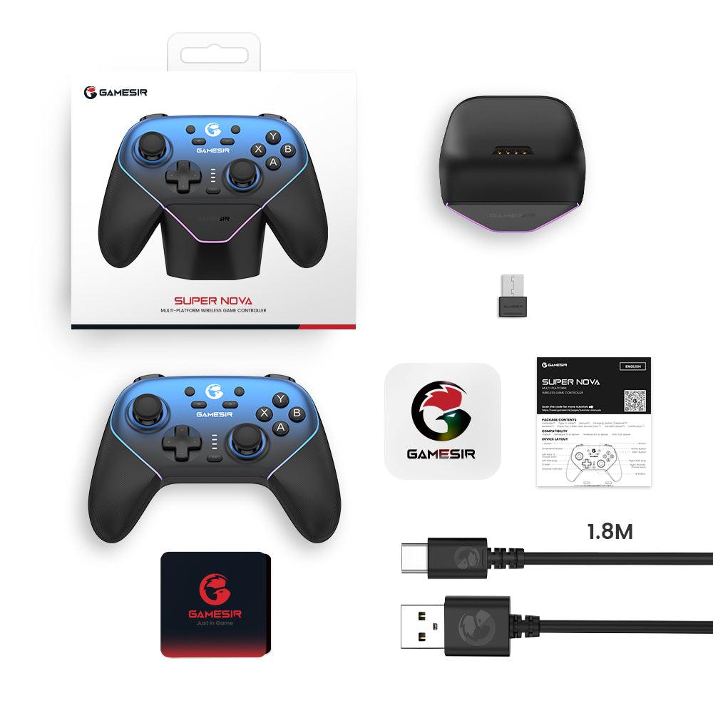 Gamesir Super Nova multiplatform game controller with accessories and packaging.