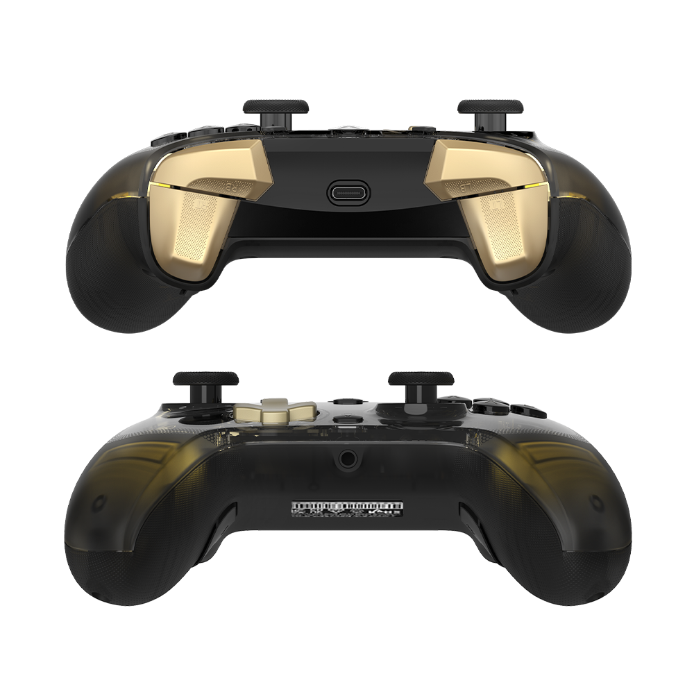 GameSir Kaleid Flux Xbox Wired Controller with transparent body and customizable LED light strips.