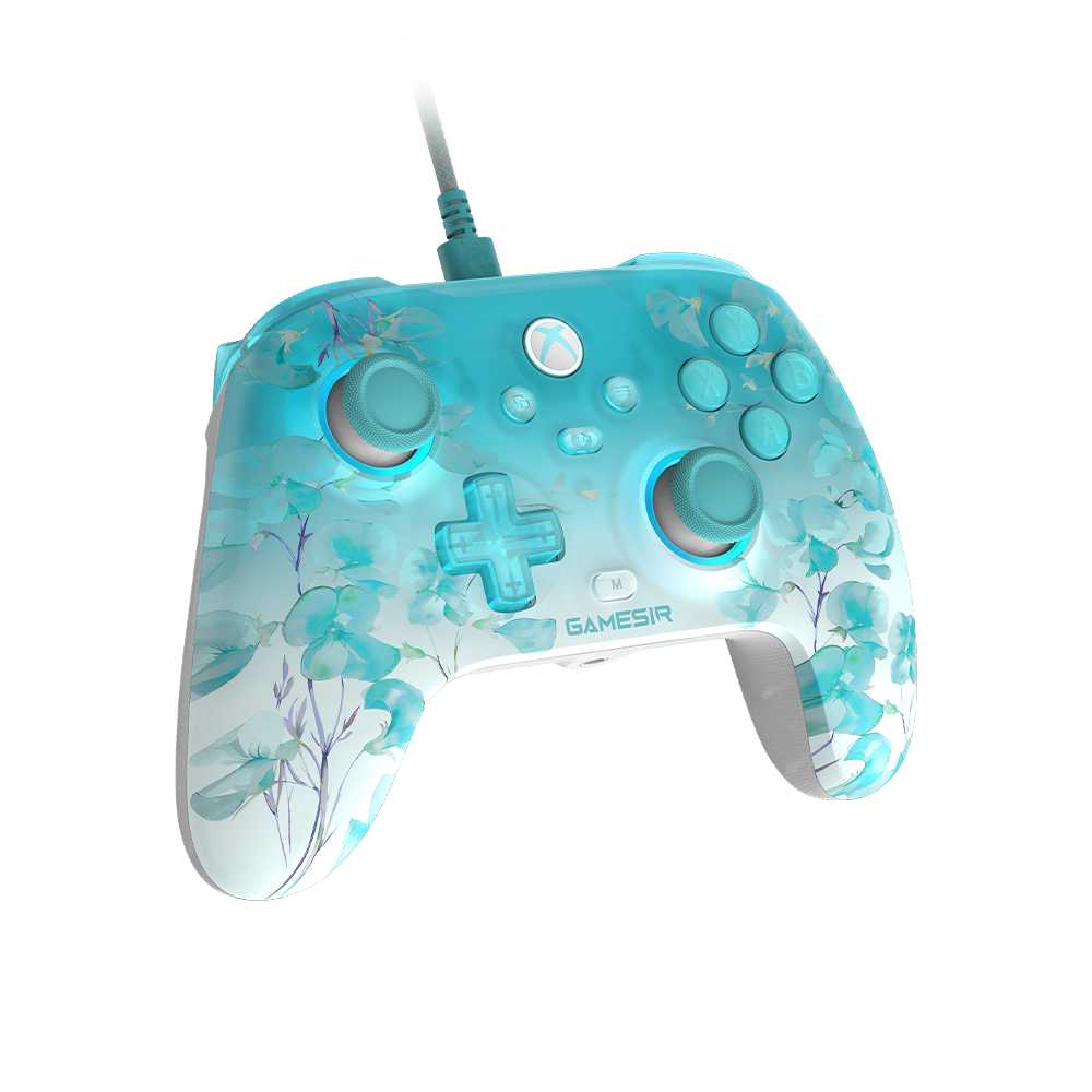 GameSir T7 Pro Floral Wired Controller with floral pattern and RGB lighting.