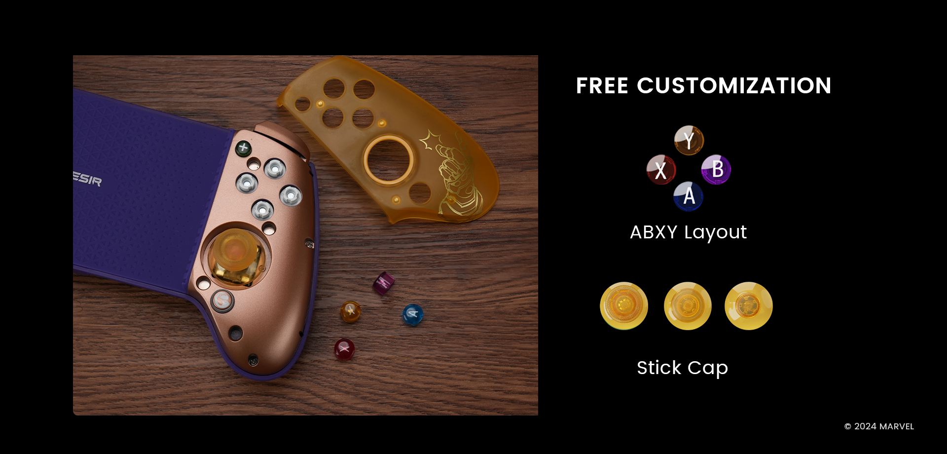 Free customization with customizable ABXY layout and stick caps