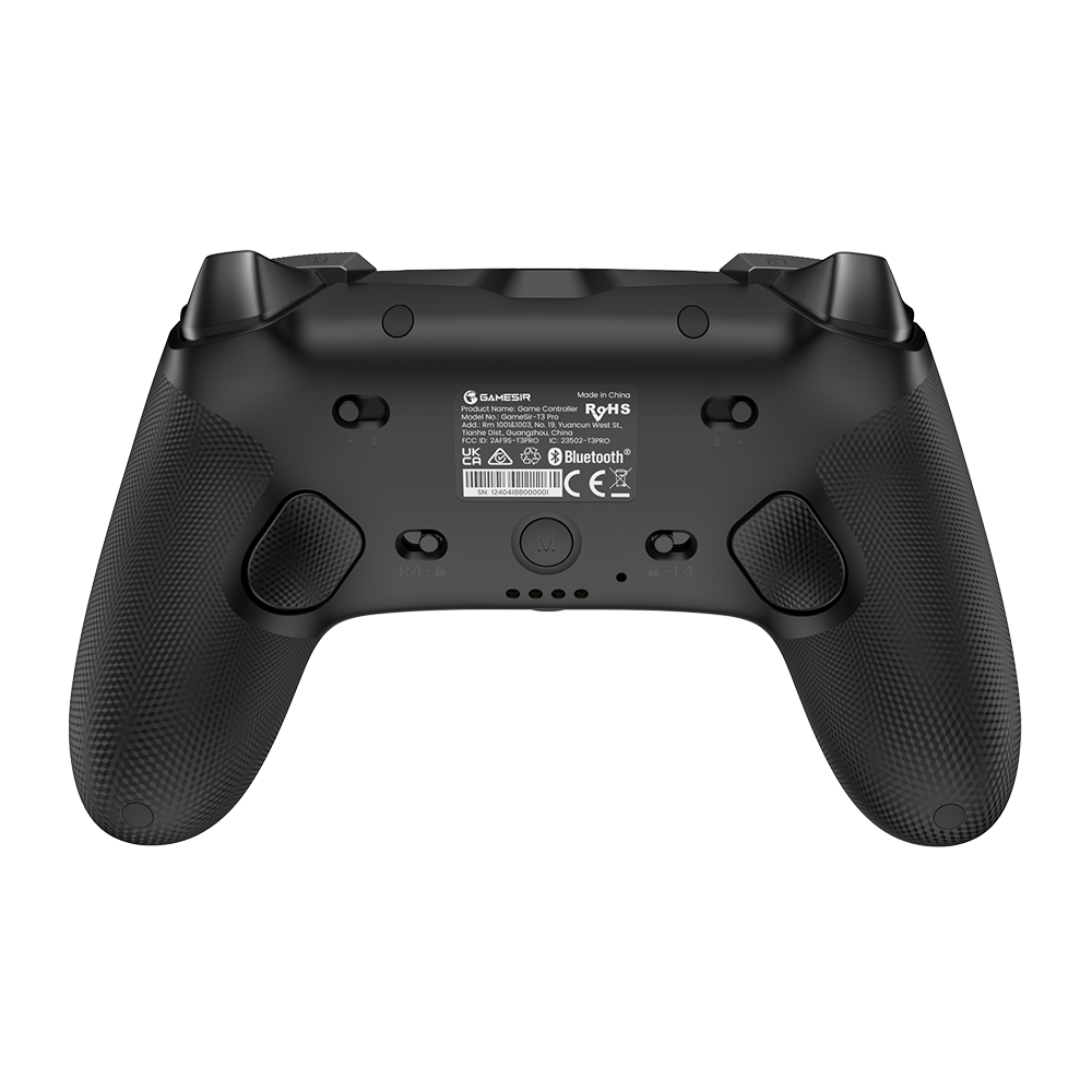 GameSir Tarantula Pro controller with textured grips and back view showing button layout.