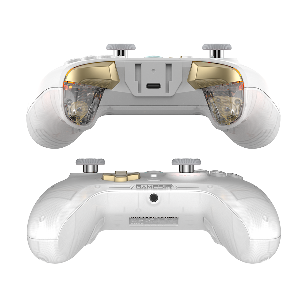GameSir Cyclone 2 Multiplatform Controller in Phantom White, featuring Mag-Res sticks, Hall Effect triggers, RGB lighting, for Switch, PC, Android, iOS.