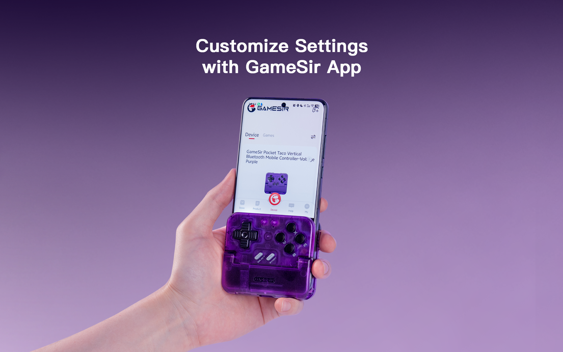 Software Integration of the GameSir Pocket Taco, specifically  interacts with the official GameSir App.1. Software Customization & MonitoringGameSir App Integration: The controller is fully compatible with the GameSir App, acting as a central hub for personalization.Device Status: The app provides real-time monitoring of the controller, including accurate battery percentage (e.g., 78% as shown) and current firmware version.Advanced Mapping: Players can use the app to remap buttons, set up turbo functions, and adjust D-pad sensitivity (such as locking diagonals for cleaner retro movement).2. Hardware & Button MechanicsTactile Switch Triggers & Bumpers: The shoulder buttons (L1/L2, R1/R2) use tactile switches for a modern, clicky response.Cushioned Membrane ABXY & D-pad: The face buttons use classic membrane technology to replicate the soft, nostalgic feel of retro handhelds like the Game Boy.Soft Silicone Pads: The interior of the clamp features multi-layered silicone padding to securely grip the phone while preventing scratches.3. Portability & Design ConceptVertical Handheld Gaming: Its unique 