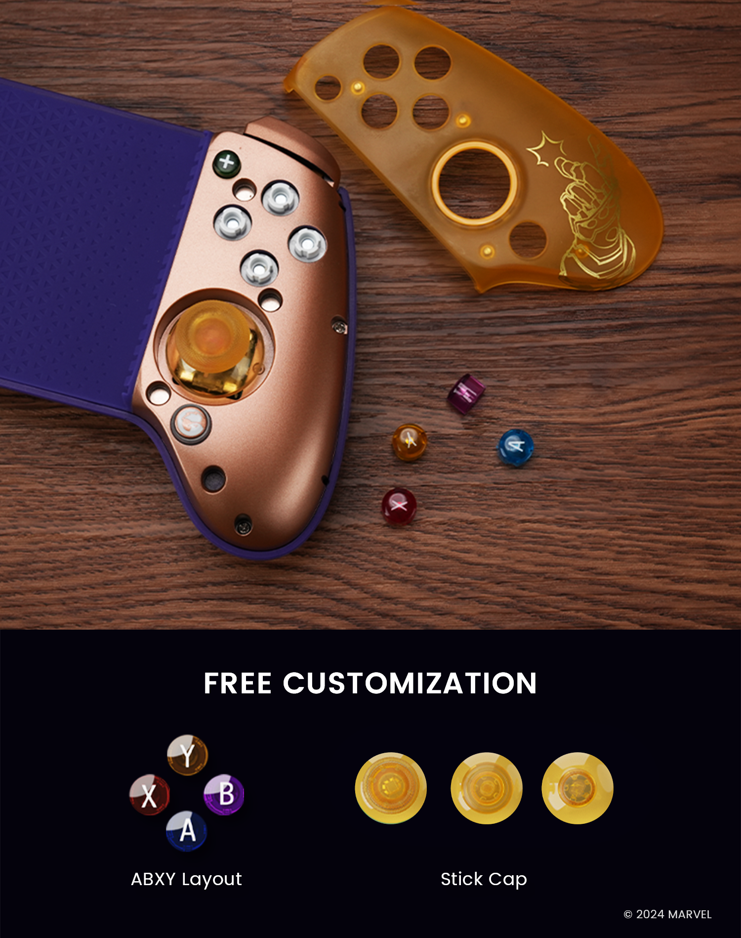 Free customization with customizable ABXY layout and stick caps