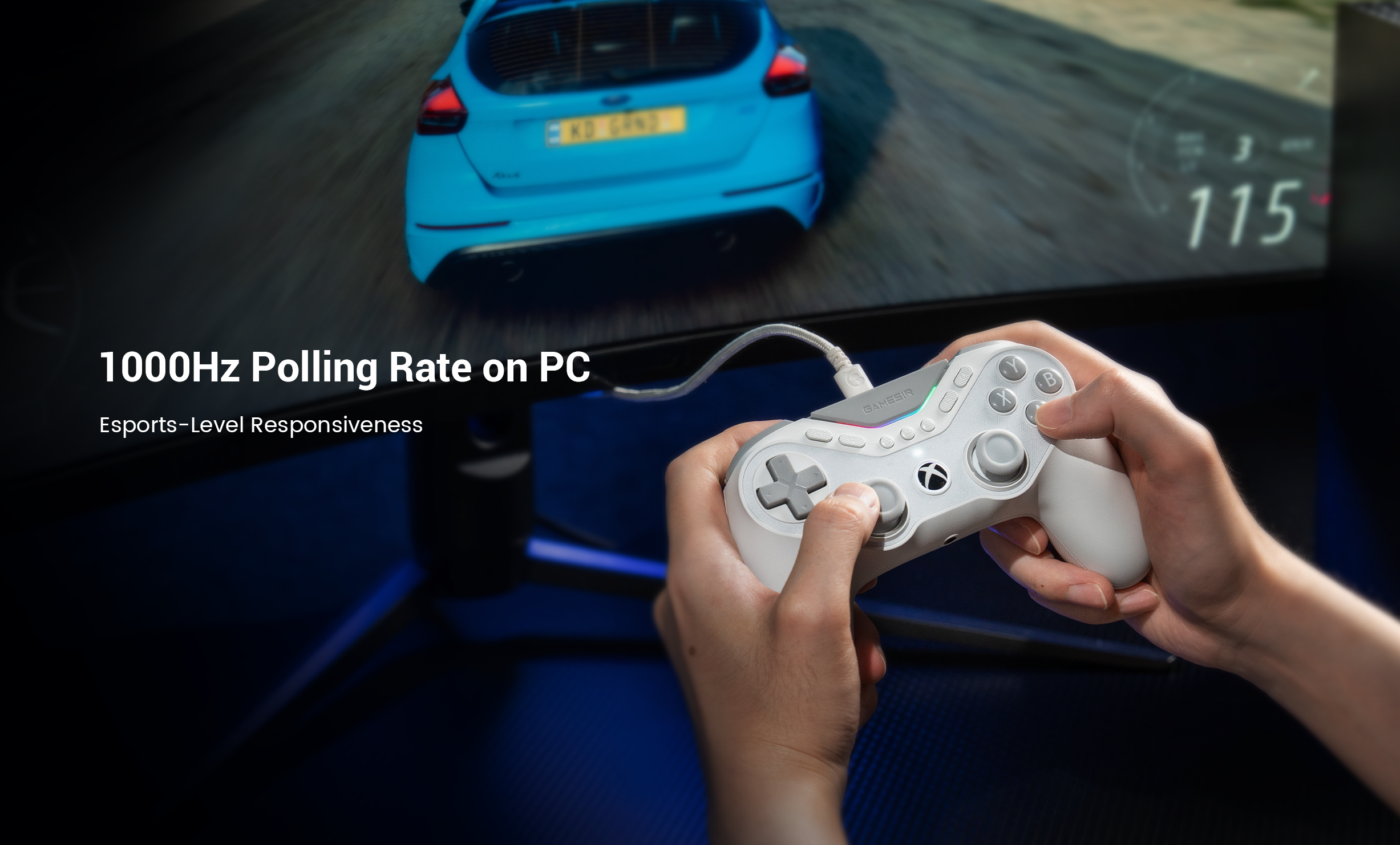  1000Hz Polling Rate on PC feature, emphasizing its 