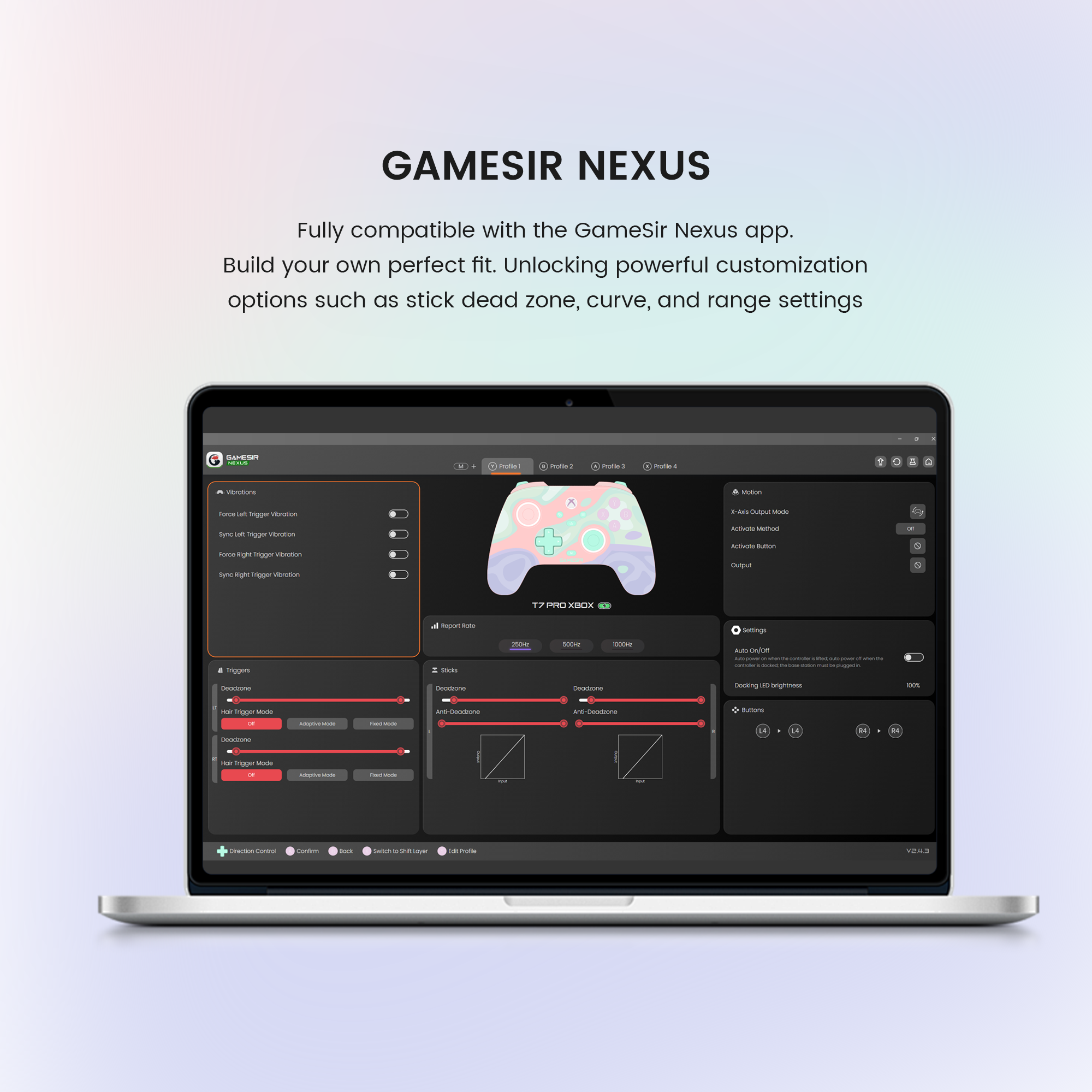 GAMESIR NEXUS  Fully compatible with the GameSir Nexus app.Build your own perfect fit.Unlocking powerful customization options such as stick dead zone, curve, and range settings