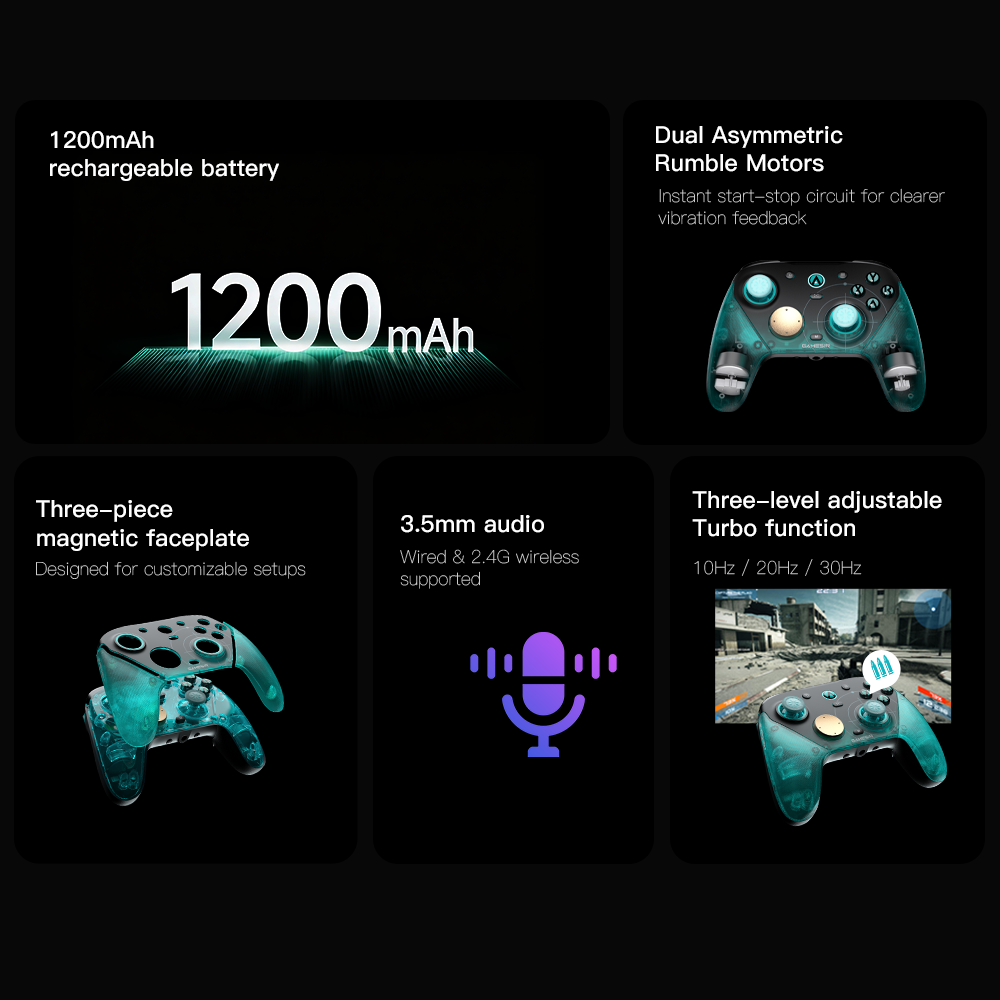 GameSir G7 Pro 8K PC - Aimlabs Edition game controller. Dominate the battlefield with our advanced Motion Control technology. Equipped with a high-fidelity built-in 6-axis gyroscope, this controller allows for seamless motion-aiming, providing enhanced aiming precision that thumbsticks alone can't match. Experience the fine control needed for surgical micro-adjustments, ensuring you land every critical shot when it matters most.