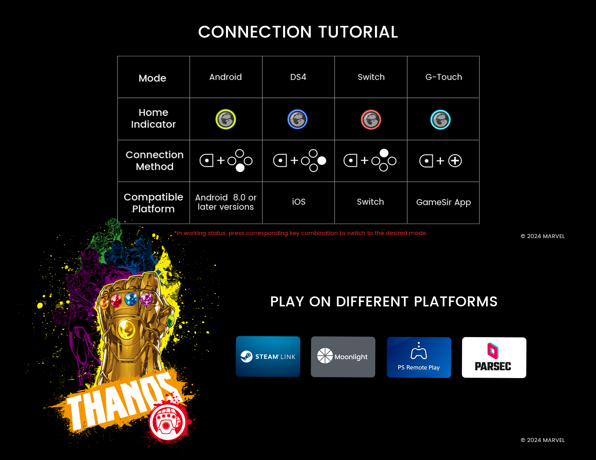 GameSir G8 Plus Thanos Edition Bluetooth Mobile Controller (Limited Edition) 26 Connection tutorial for Android, iOS, and Switch, use button combination to switch to the corresponding mode, supports playing on different platforms