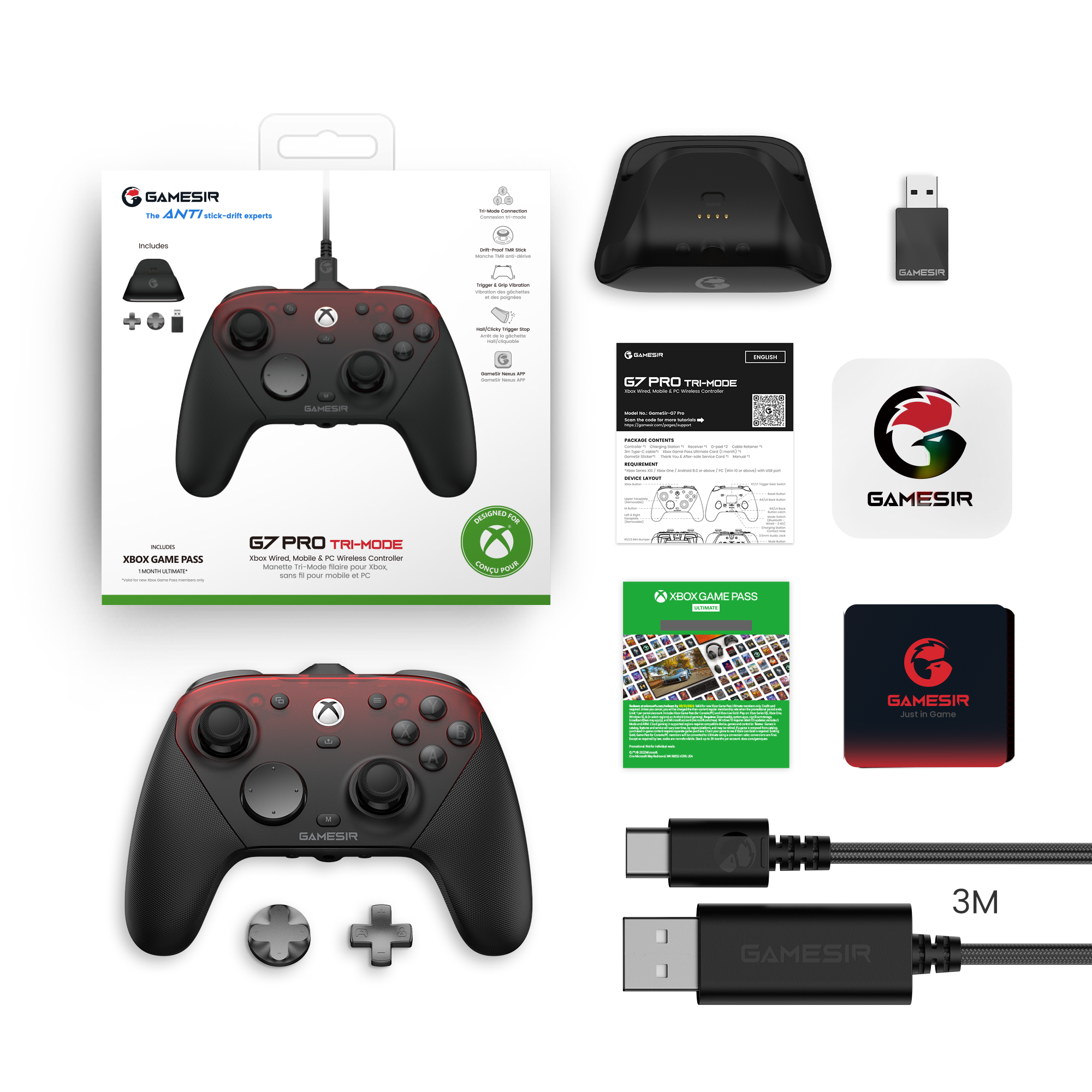 GameSir G7 Pro Xbox wired PC mobile wireless gaming controller with TMR sticks and tri-mode connectivity