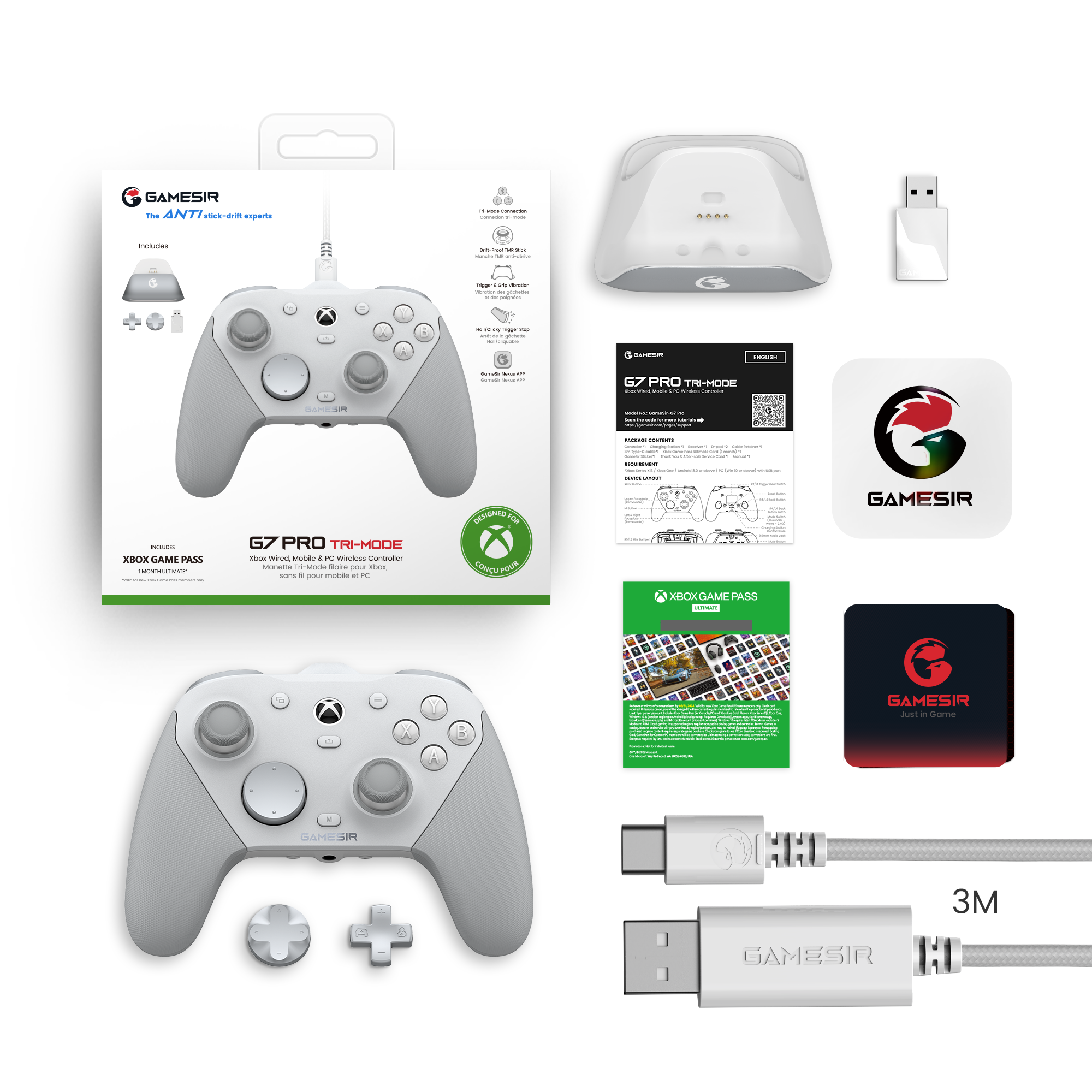 GameSir G7 Pro tri-mode Xbox wired, PC and mobile wireless gaming controller with TMR sticks and low-latency input