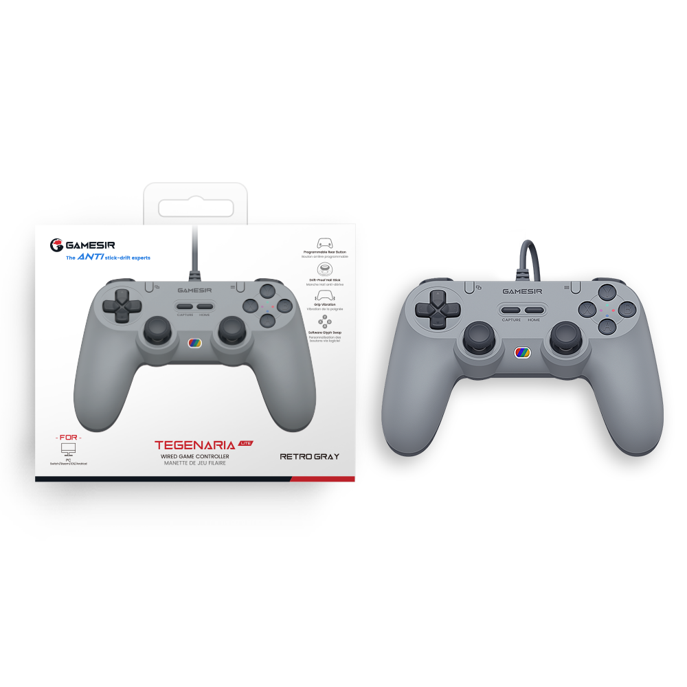 GameSir Tegenaria Lite wired symmetric game controller with retro 90s design and ergonomic grip