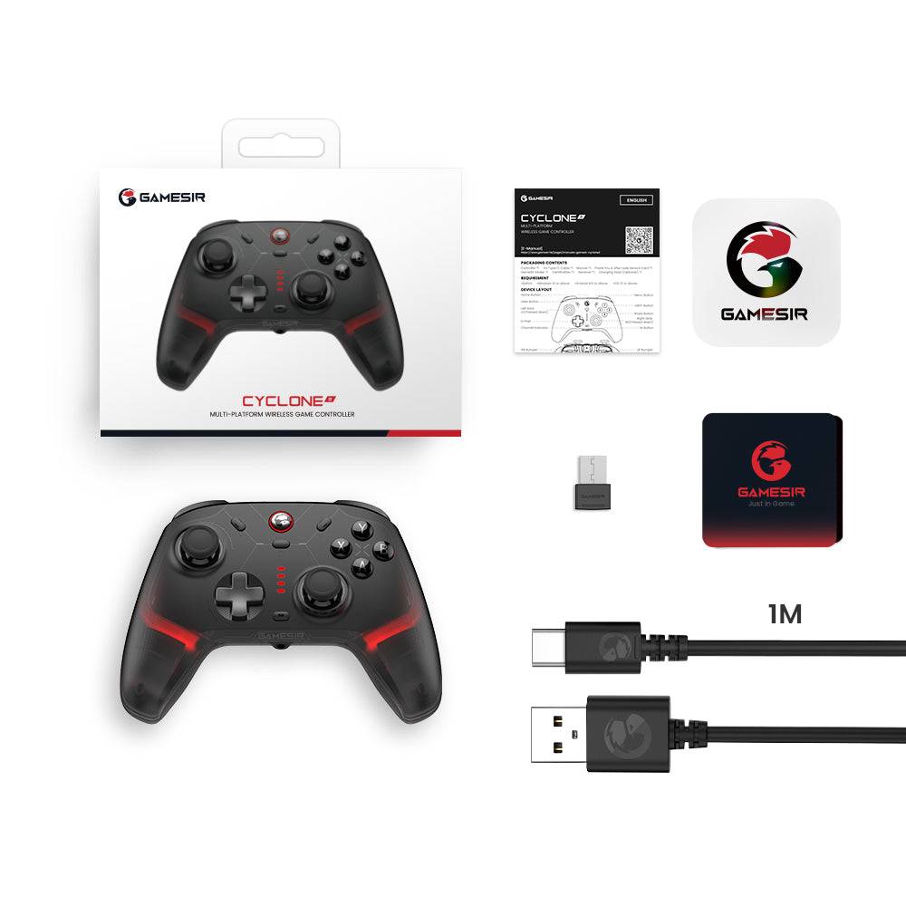 GameSir Cyclone 2 Multiplatform Controller - Shadow Black with accessories and packaging.