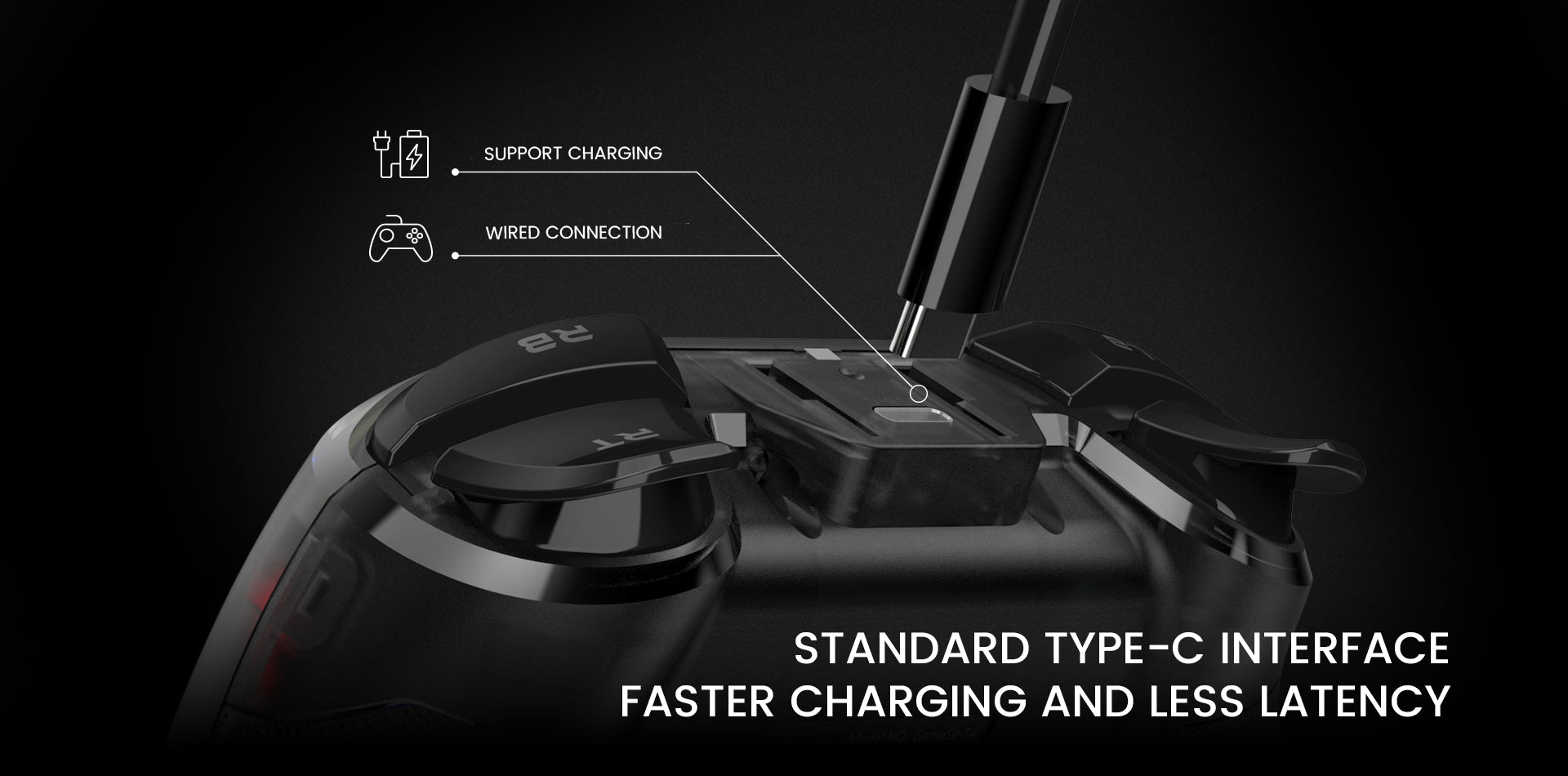 Standard Type-C gaming controller interface with reversible design, enabling faster charging speeds and reduced latency for seamless gameplay