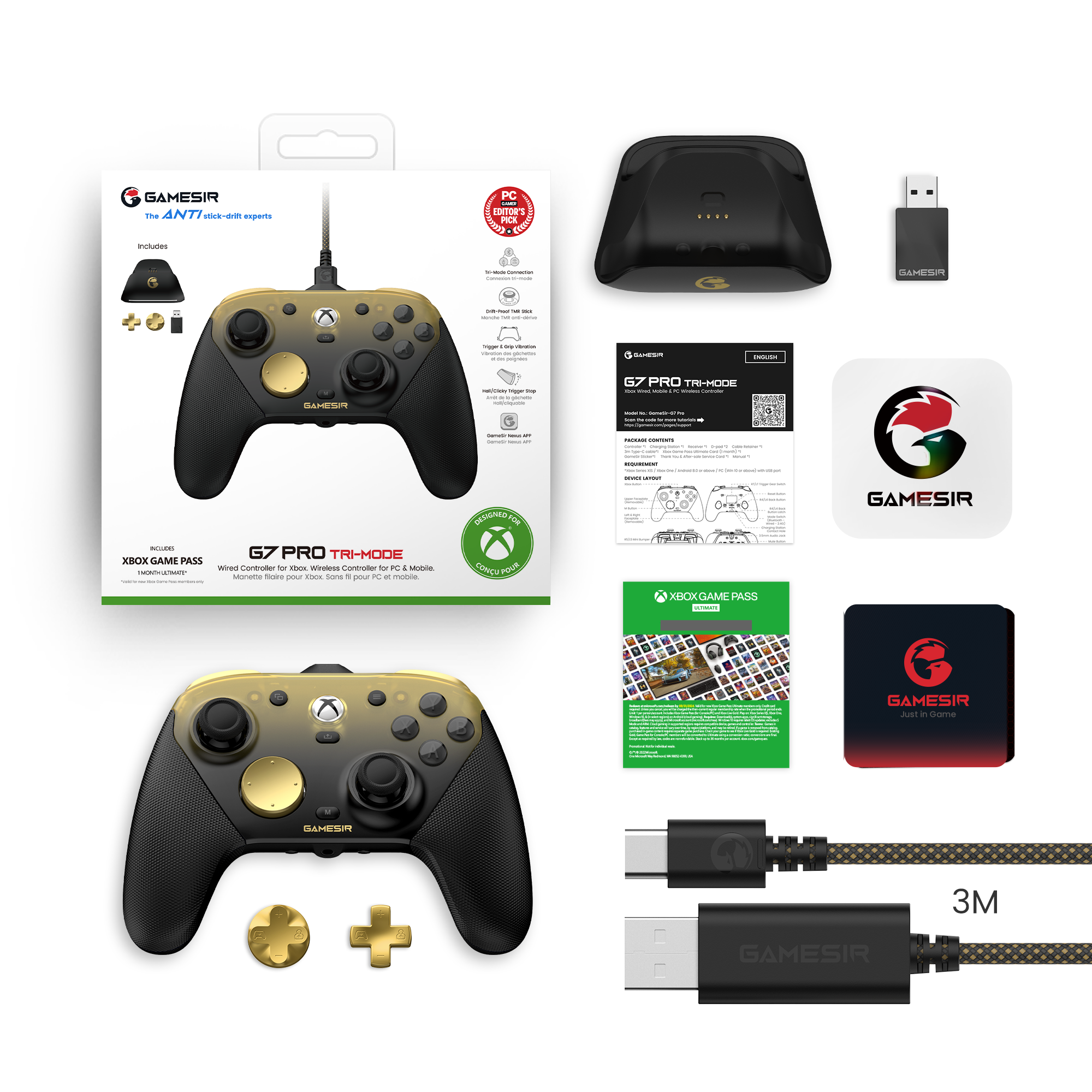 GameSir G7 Pro Tri-Mode Xbox Wired, PC & Mobile Wireless Controller - Golden Ombre
